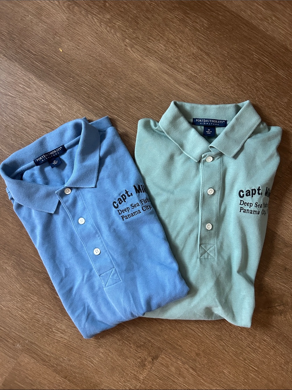 2 Port Authority Men’s Polo- Light Blue & Seafoam Green CAPTAIN MIKE CHARTERS